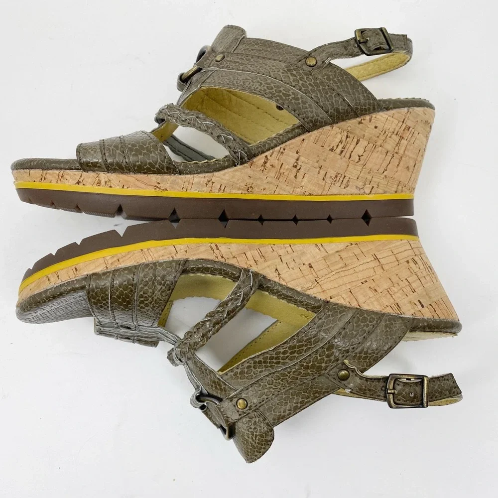Bussola Marseille T-Wedge Taupe Snake Print Leather Sandals‎ Womens 8-8.5 39